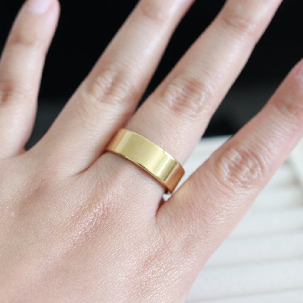 GD4 8mm Men/Women Square Edge 18K Gold Plated Wedding Band Ring Stainless Steel